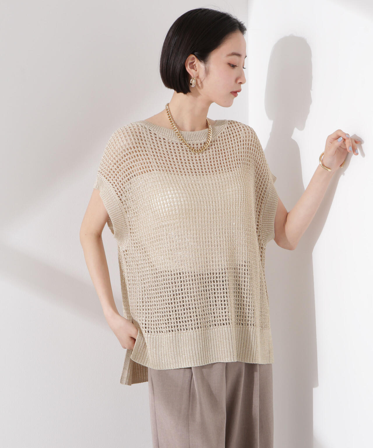 ラメメッシュノースリーブニット (セットアップ可) 6735122339