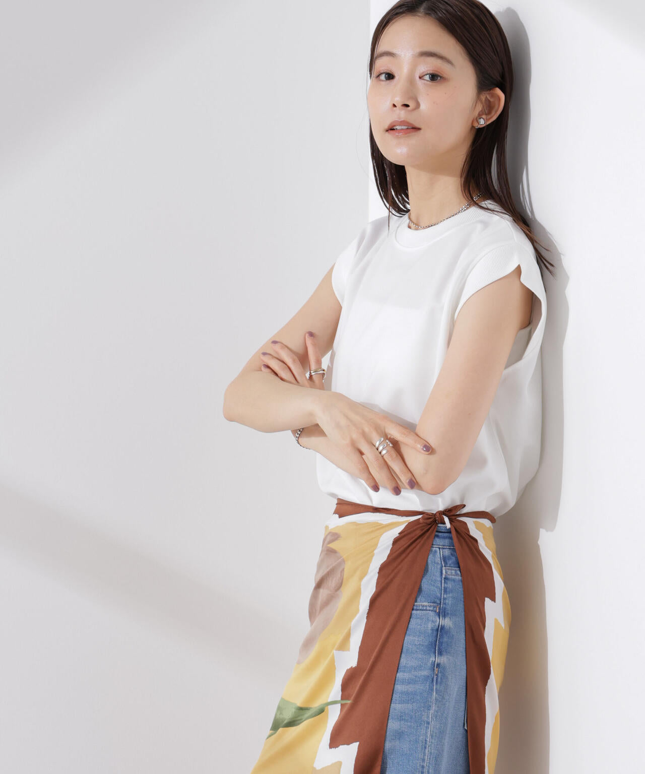 カットジョーゼットノースリーブTシャツ