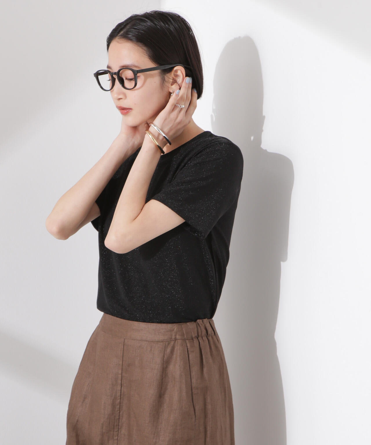 ラメカットクルーネックTシャツ 6735124320