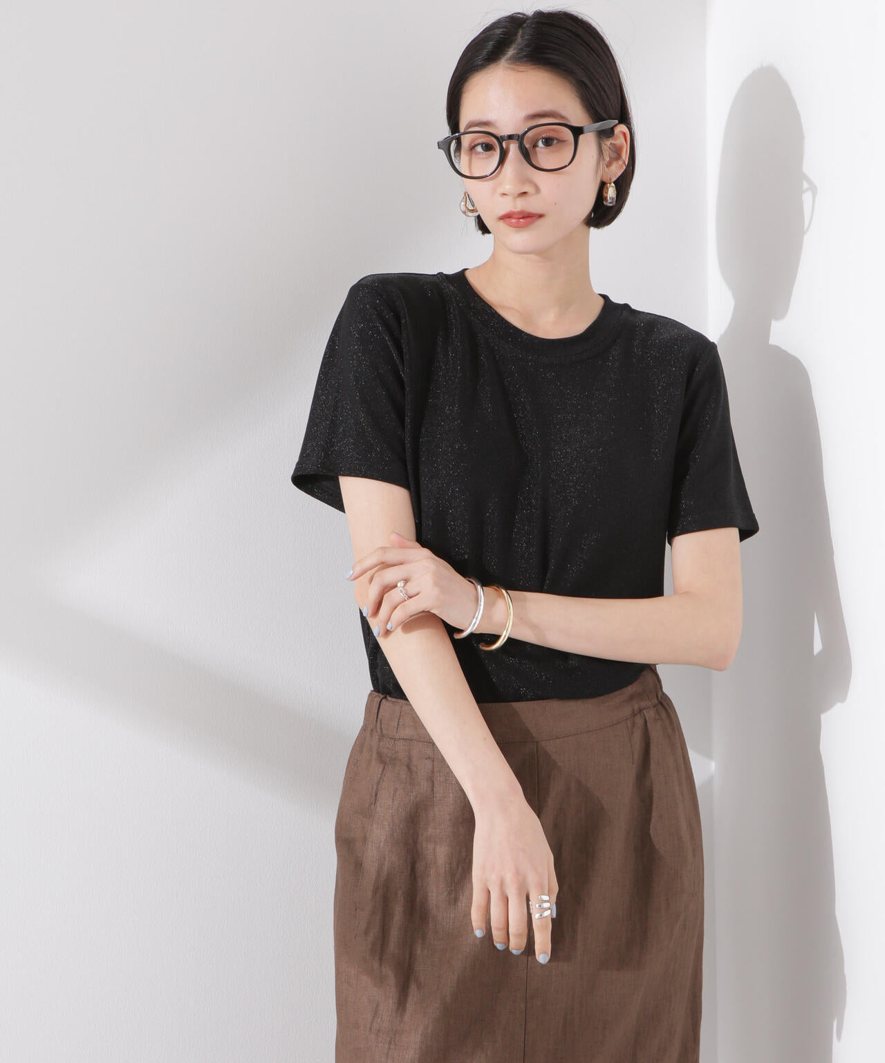 ラメカットクルーネックTシャツ 6735124320
