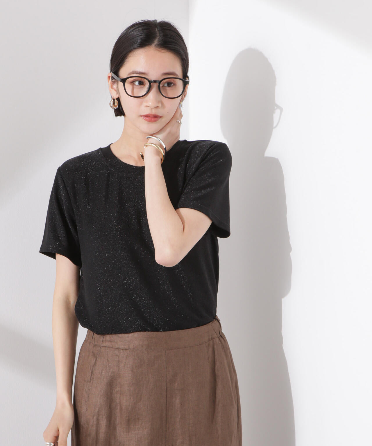 ラメカットクルーネックTシャツ 6735124320