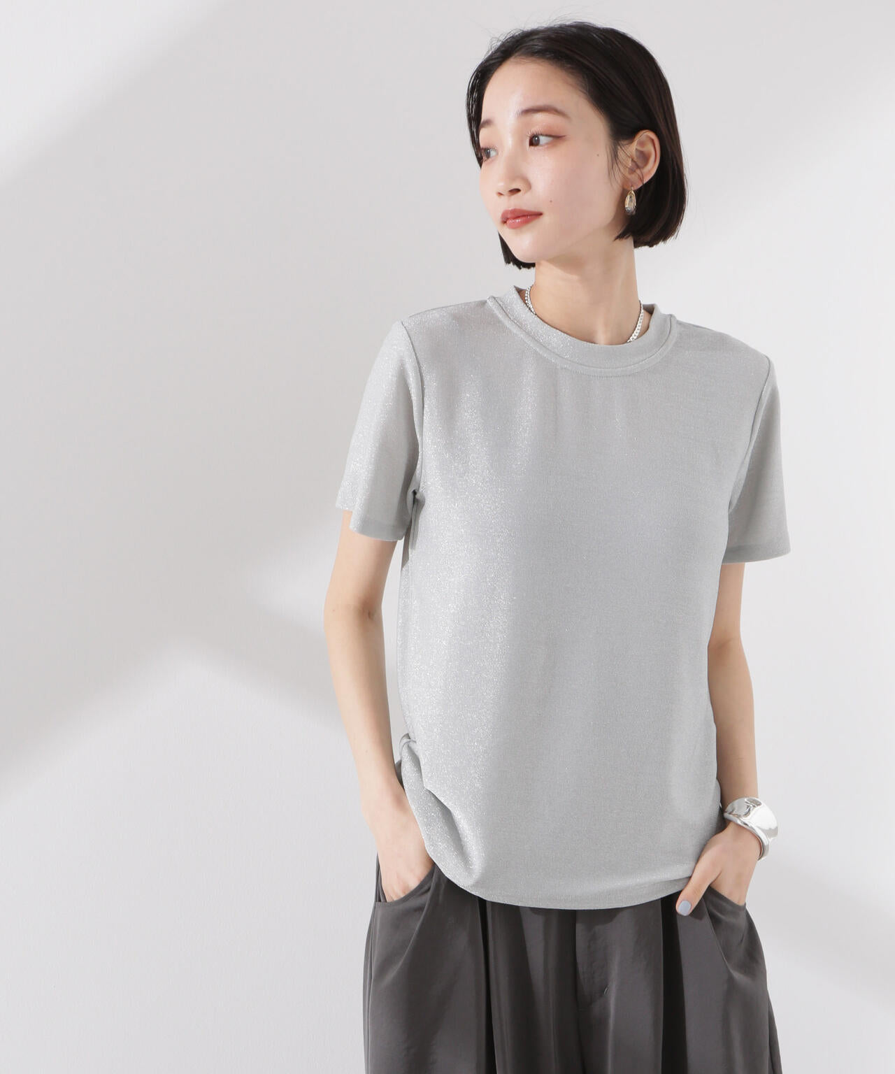 ラメカットクルーネックTシャツ 6735124320