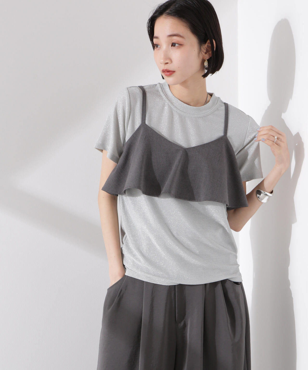 ラメカットクルーネックTシャツ 6735124320