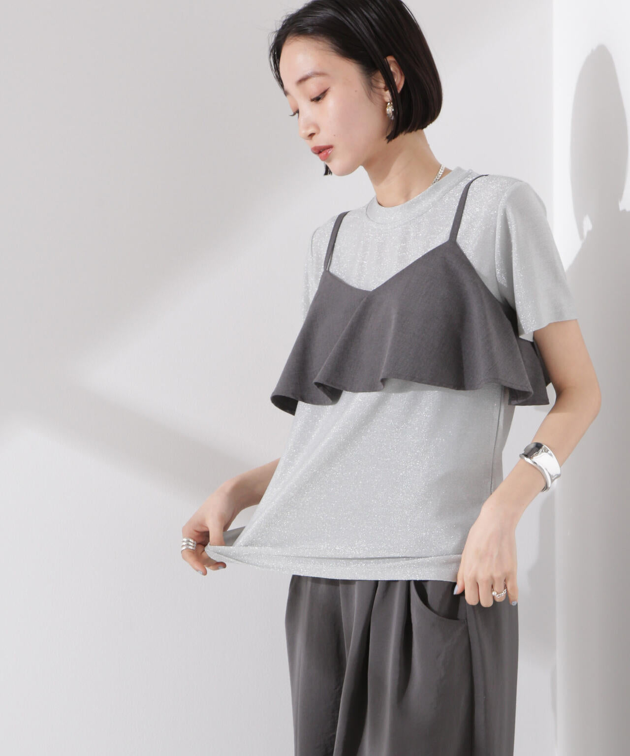 ラメカットクルーネックTシャツ 6735124320