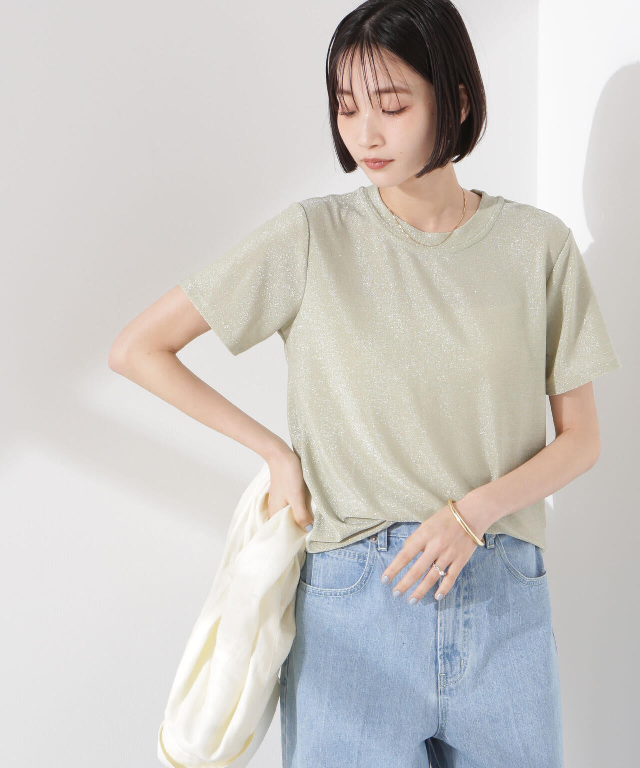 ラメカットクルーネックTシャツ 6735124320