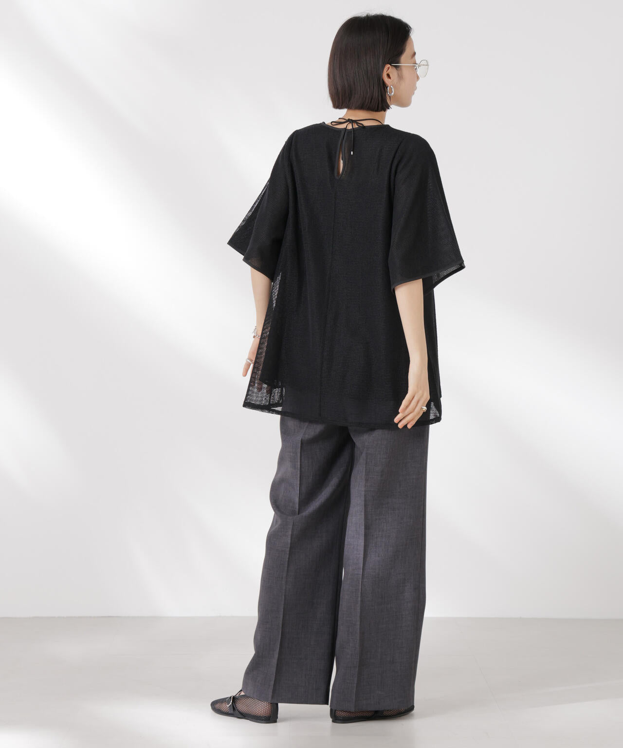 メッシュ×シフォンコンビチュニックトップス 6735124323