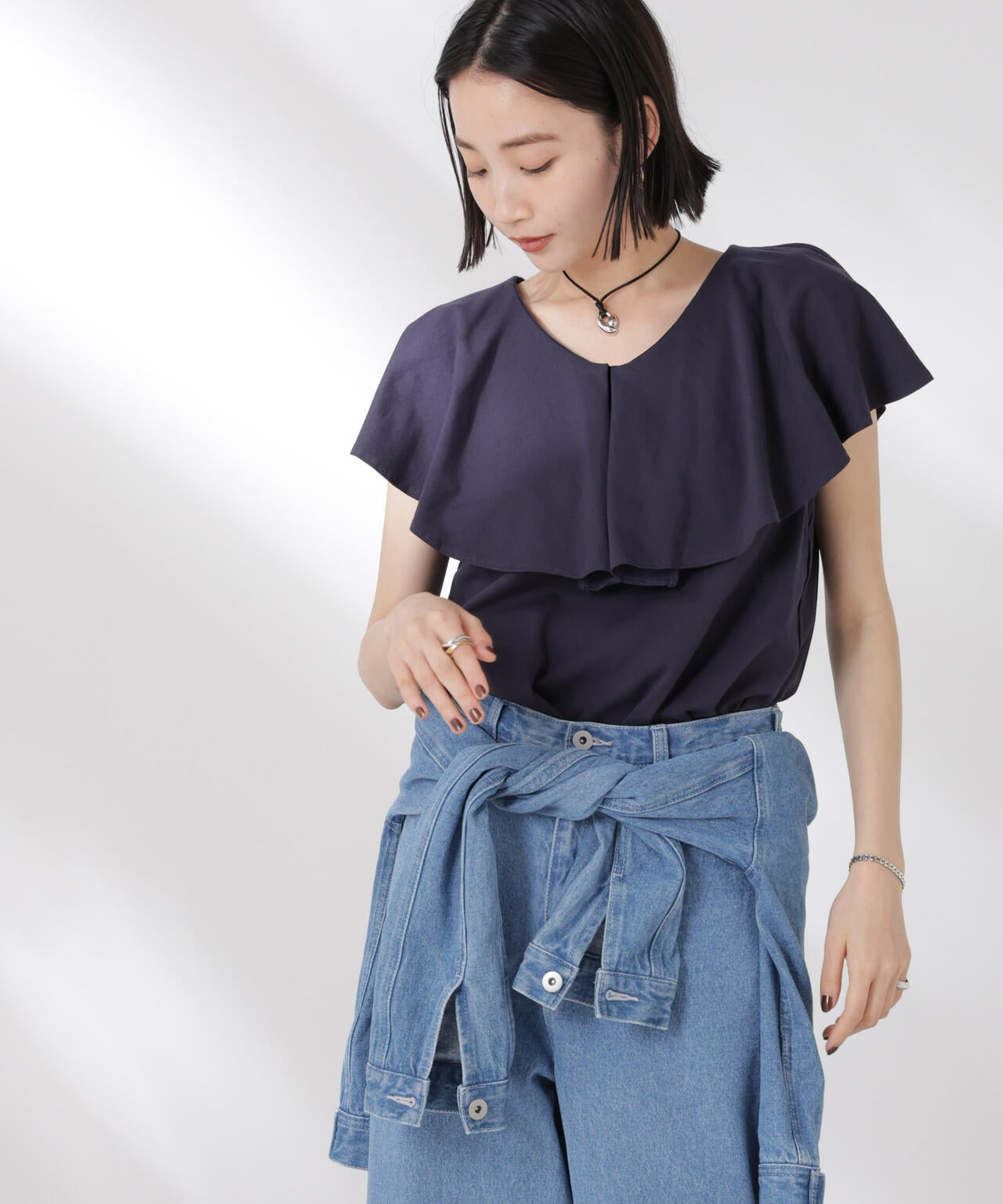 ラッフルカラーカットノースリーブトップス 6735124331
