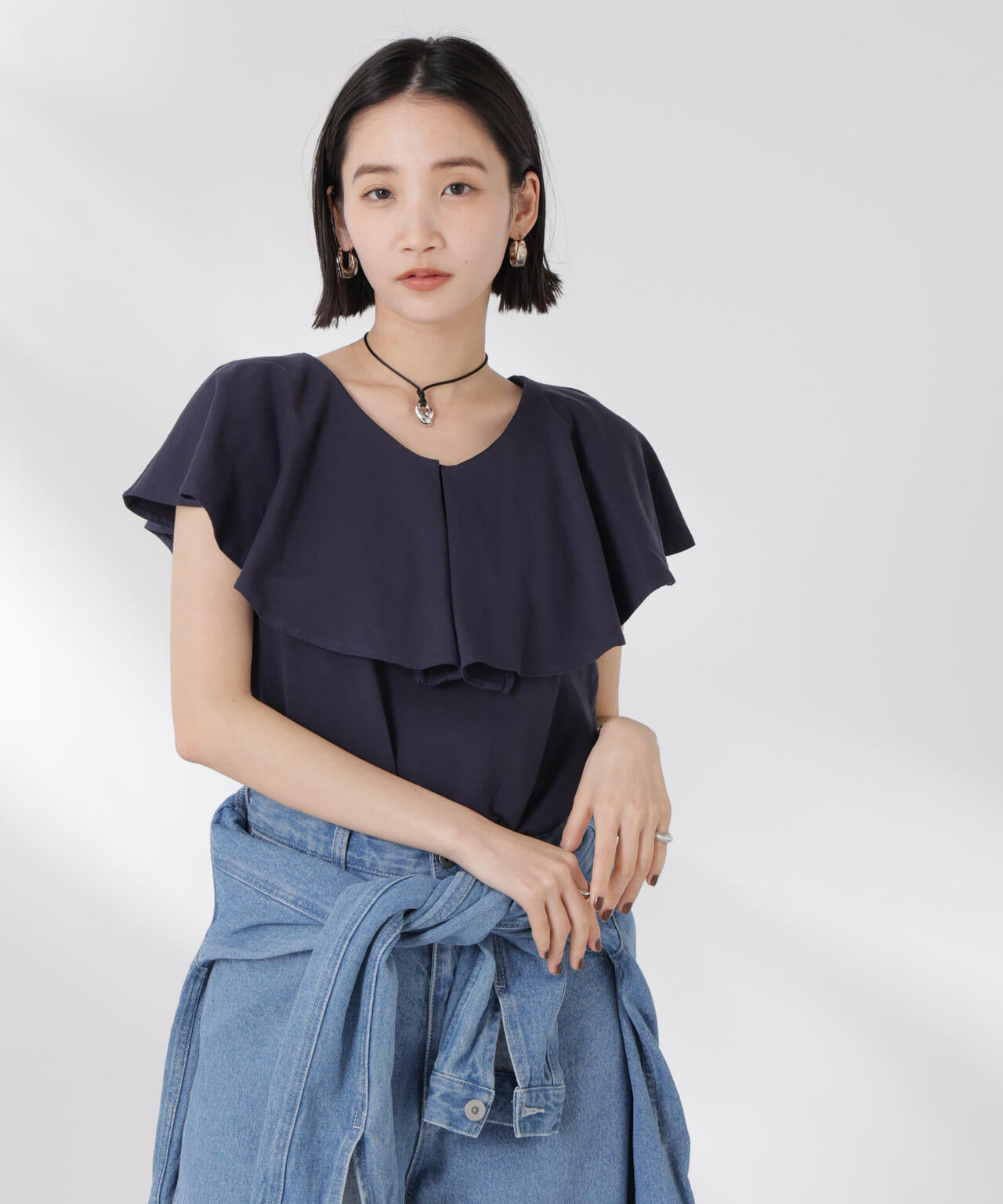 ラッフルカラーカットノースリーブトップス 6735124331