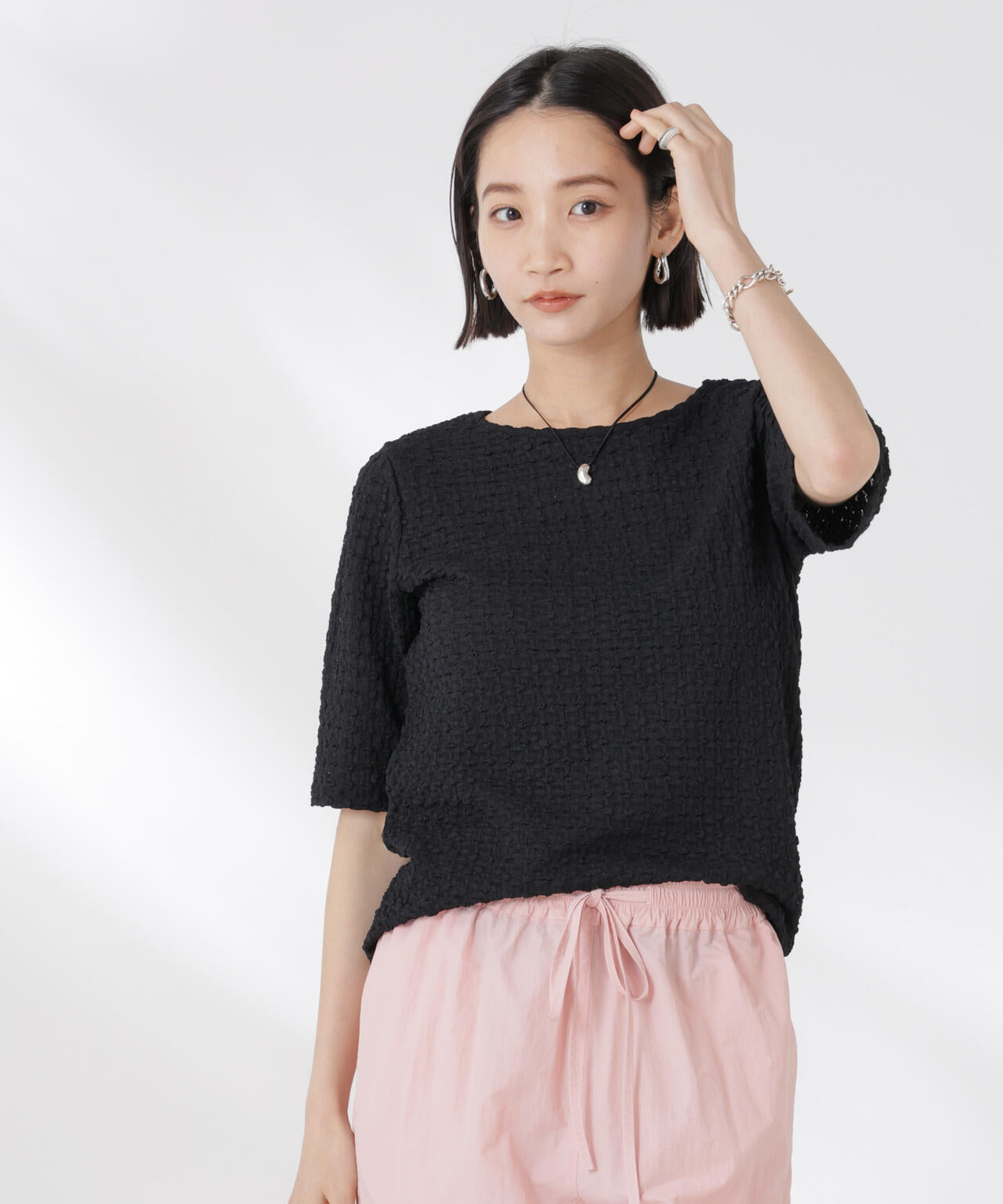 カットサッカークルーネックTシャツ 6735124333