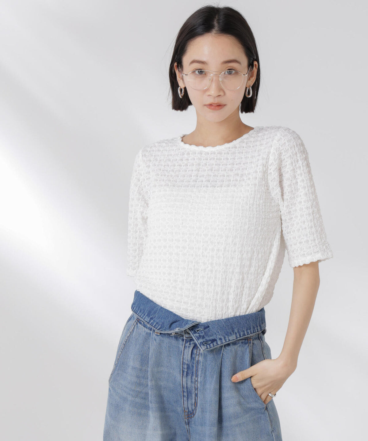 カットサッカークルーネックTシャツ 6735124333