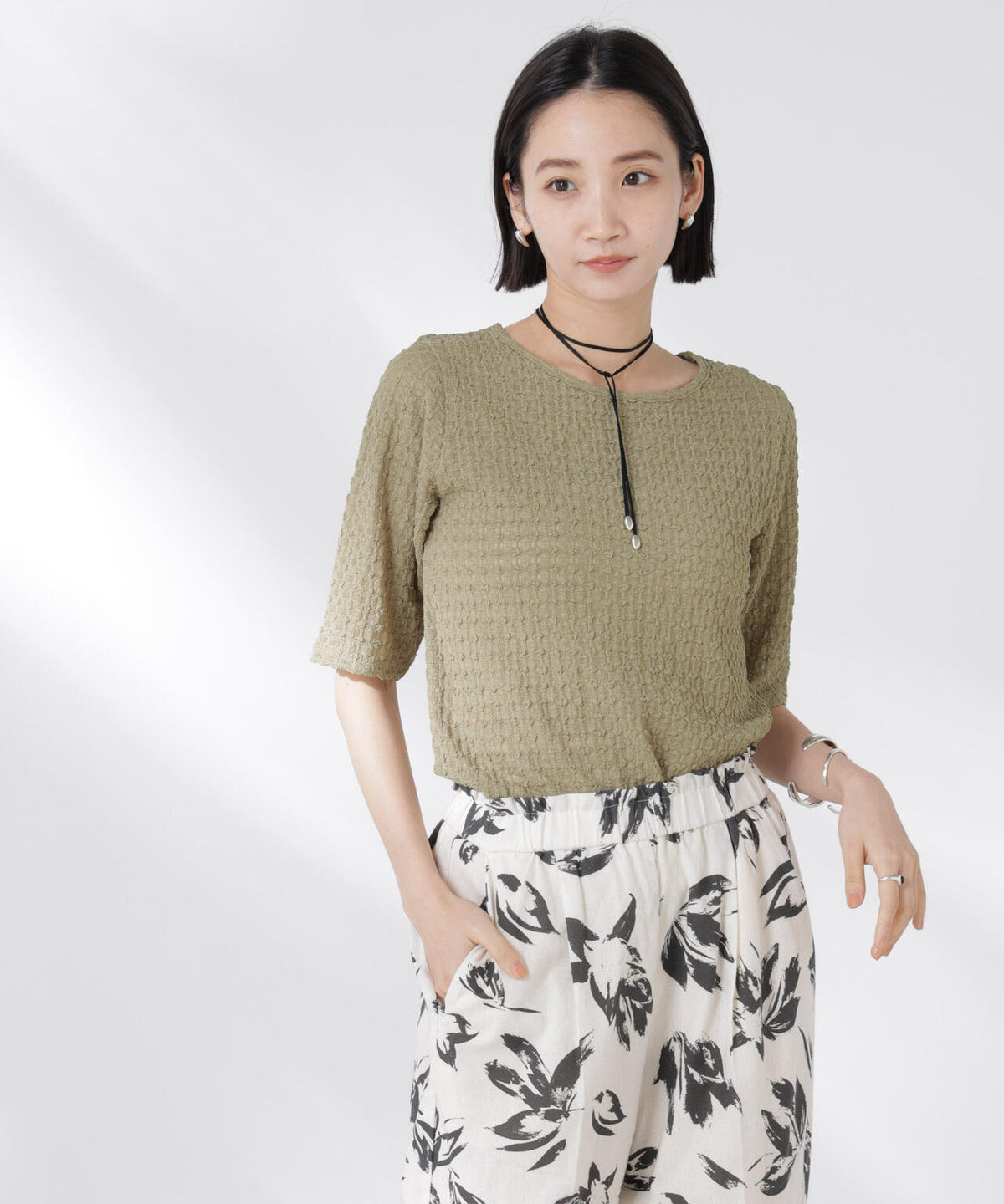 カットサッカークルーネックTシャツ 6735124333