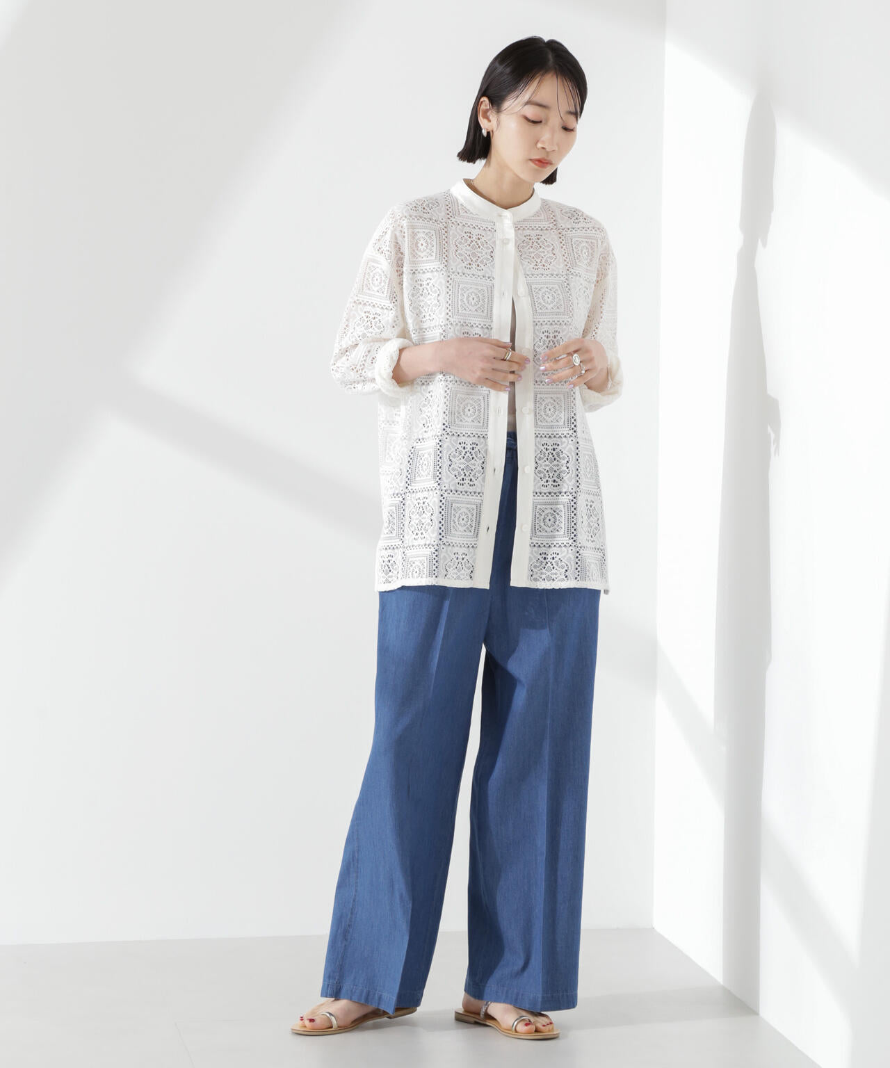 ライトデニムドロストセンタープレスパンツ(セットアップ可) 6735127316