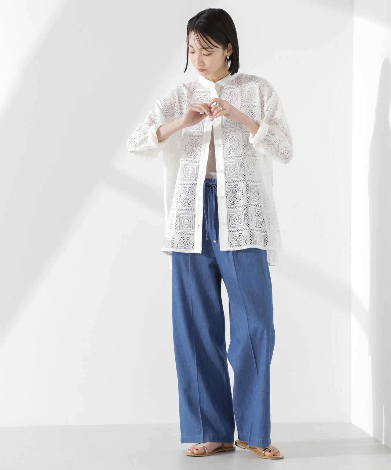 ライトデニムドロストセンタープレスパンツ(セットアップ可) 6735127316