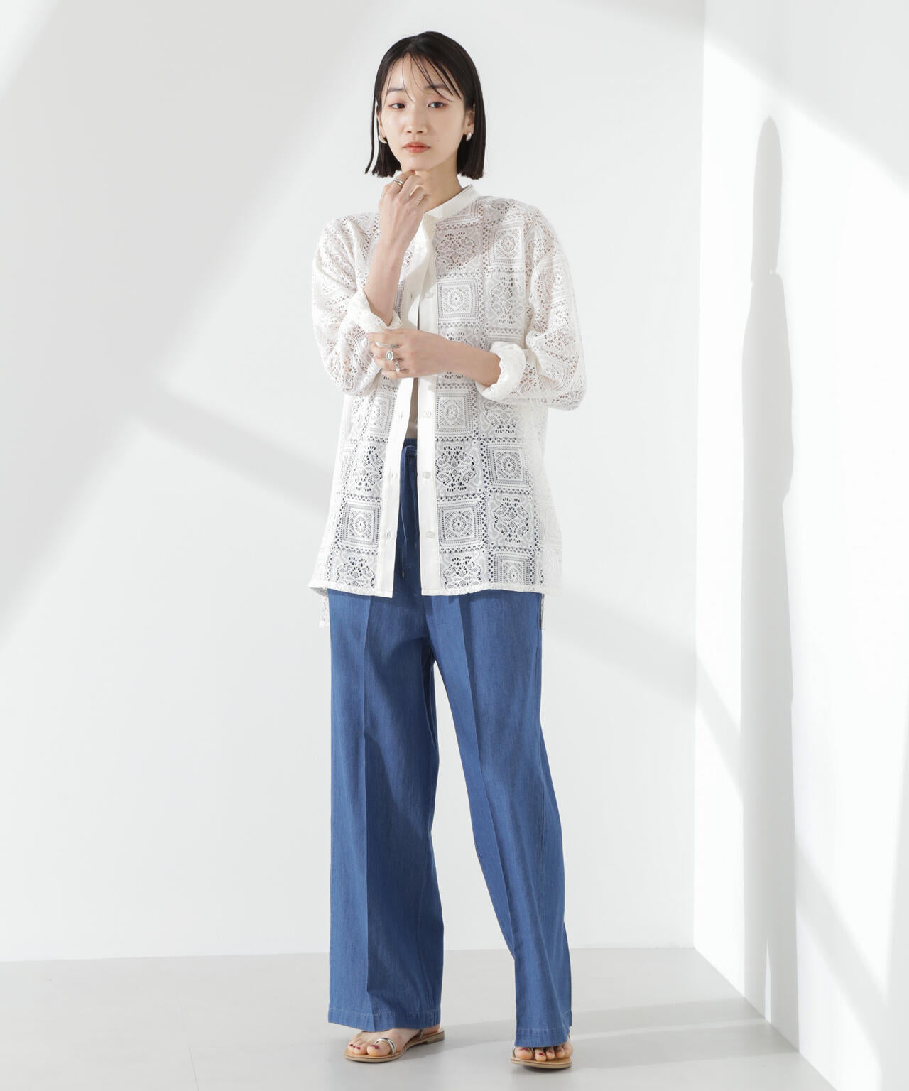 ライトデニムドロストセンタープレスパンツ(セットアップ可) 6735127316