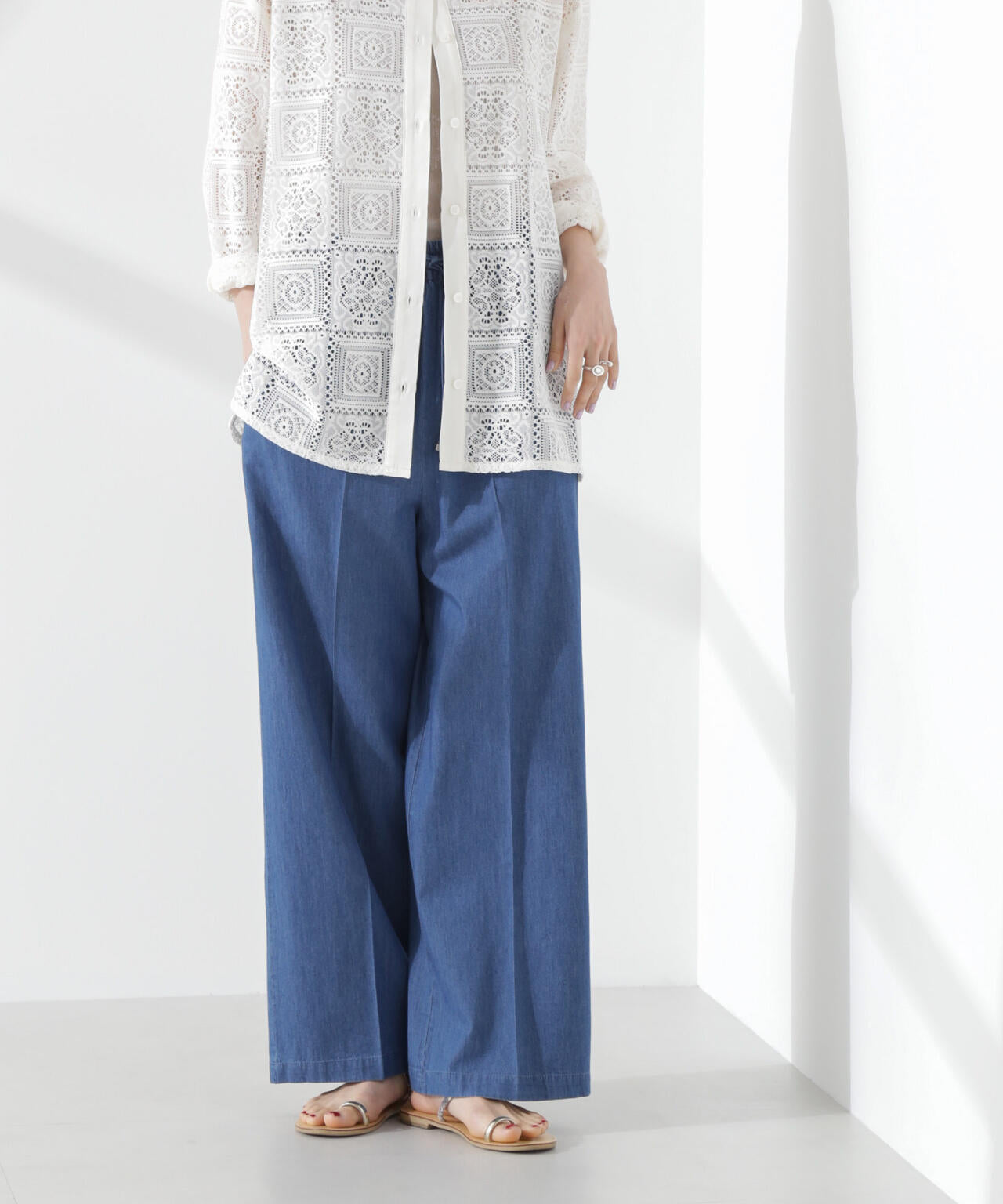 ライトデニムドロストセンタープレスパンツ(セットアップ可) 6735127316