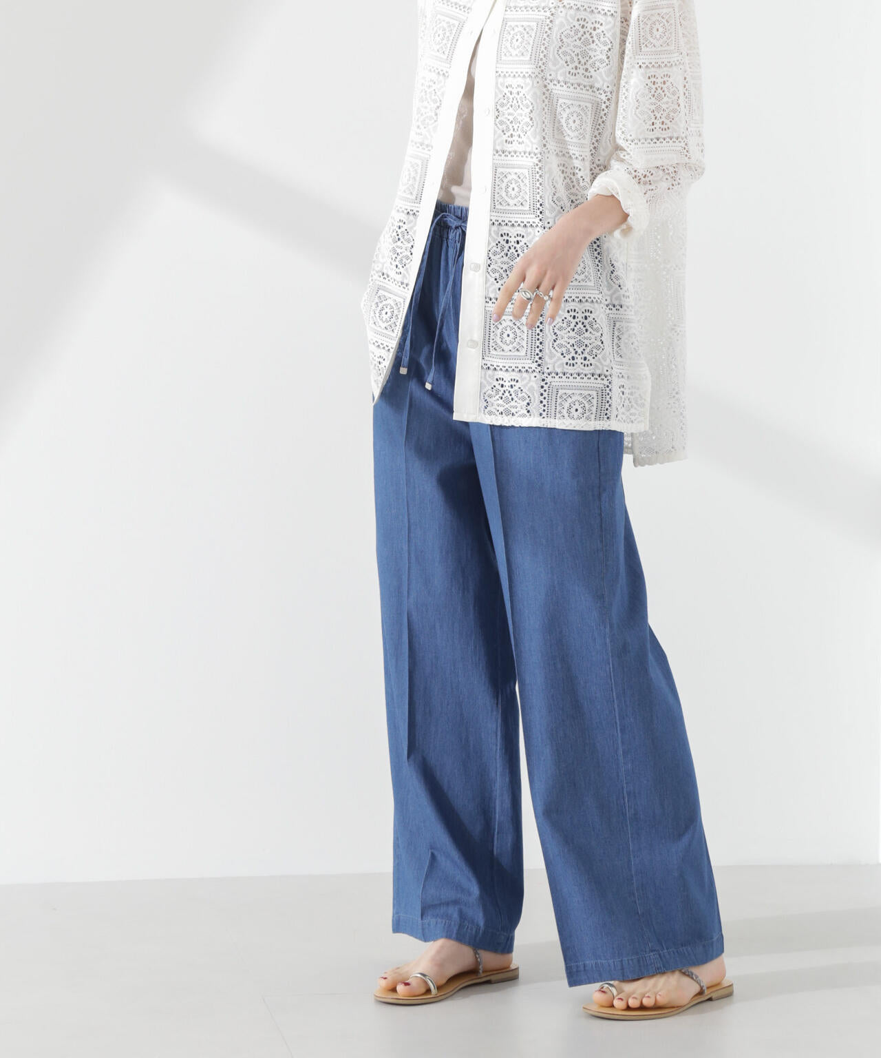 ライトデニムドロストセンタープレスパンツ(セットアップ可) 6735127316