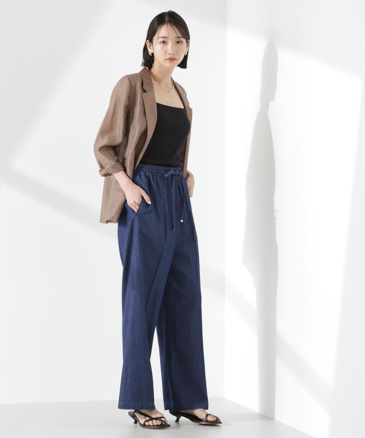 ライトデニムドロストセンタープレスパンツ(セットアップ可) 6735127316