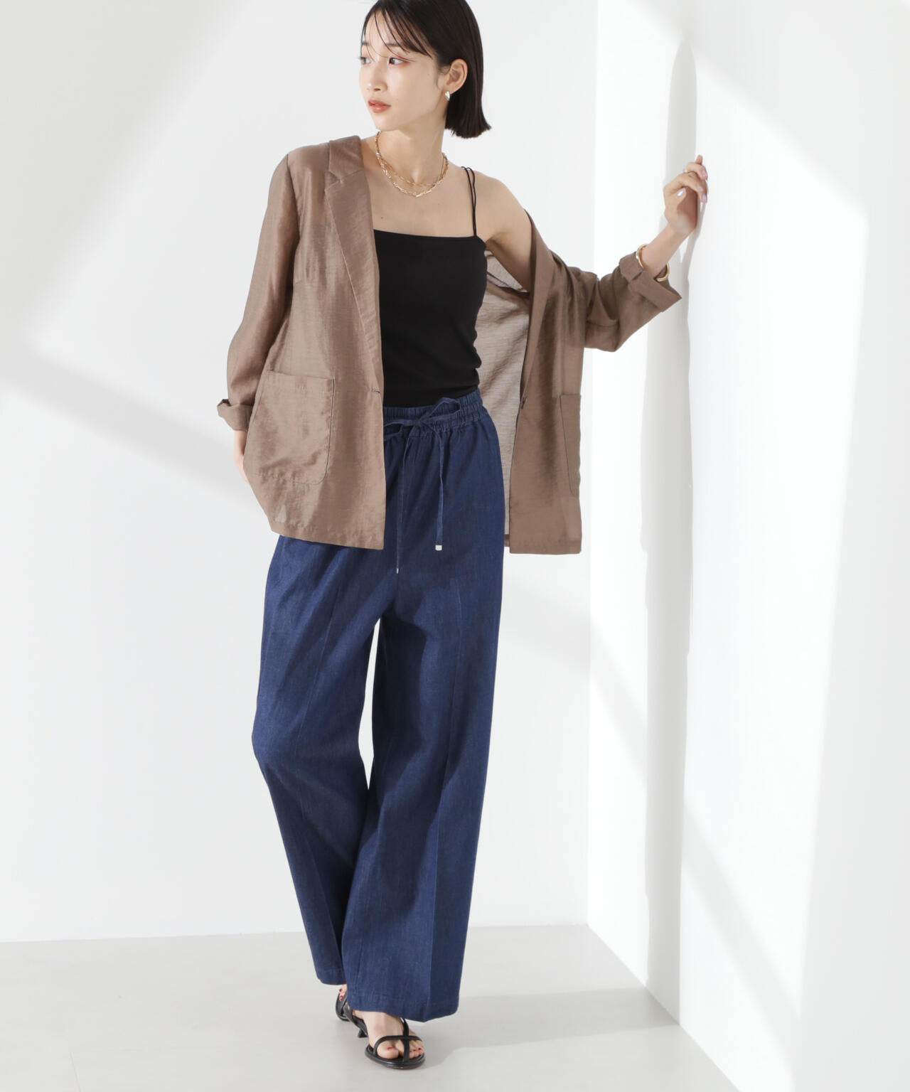 ライトデニムドロストセンタープレスパンツ(セットアップ可) 6735127316