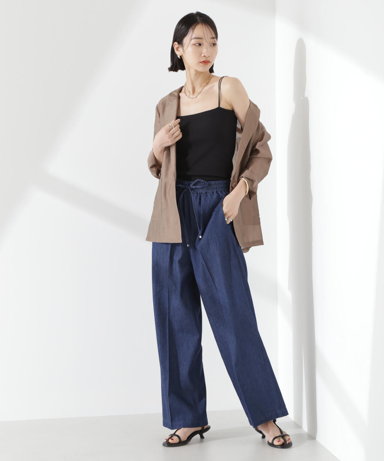 ライトデニムドロストセンタープレスパンツ(セットアップ可) 6735127316