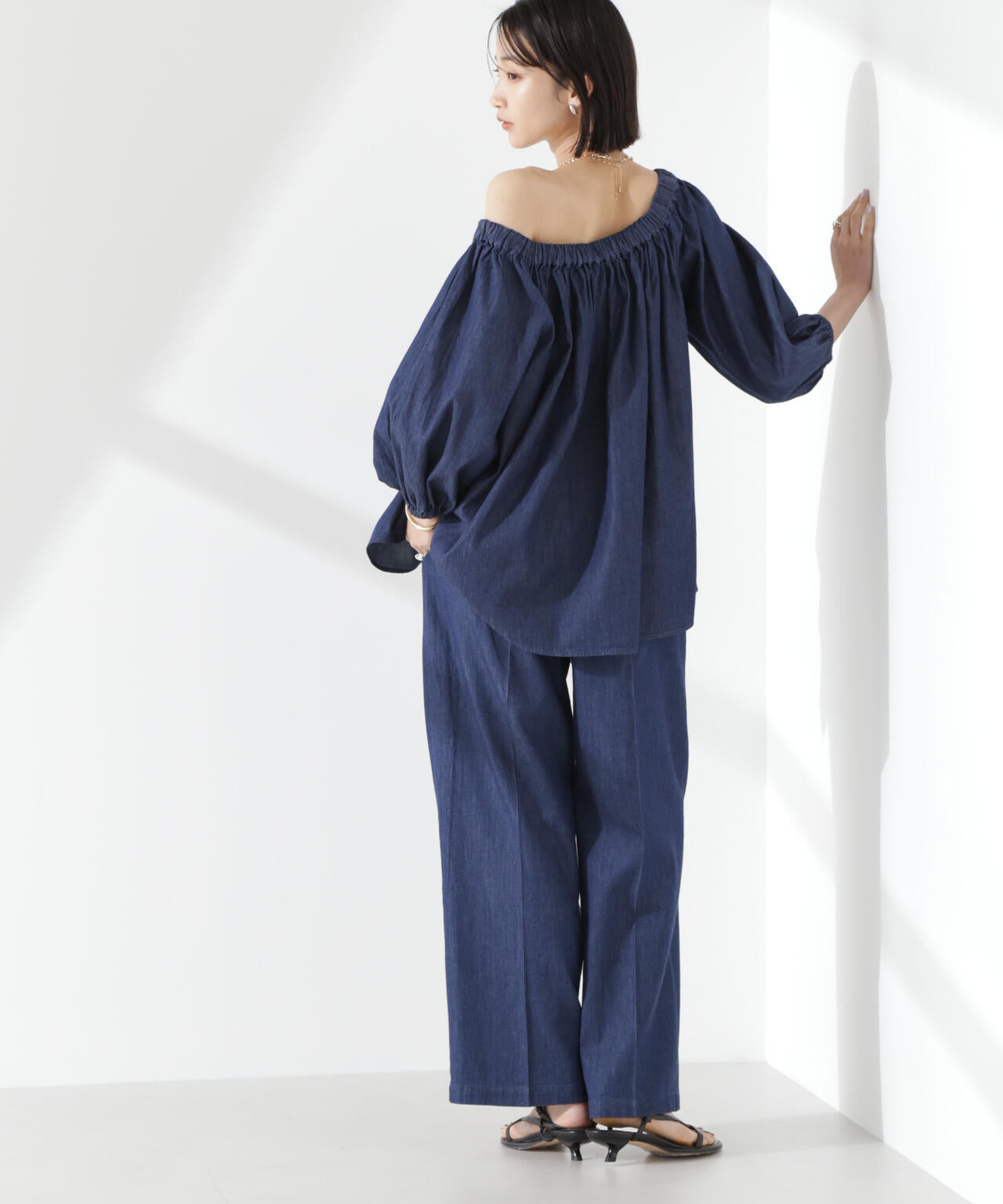 ライトデニムドロストセンタープレスパンツ(セットアップ可) 6735127316