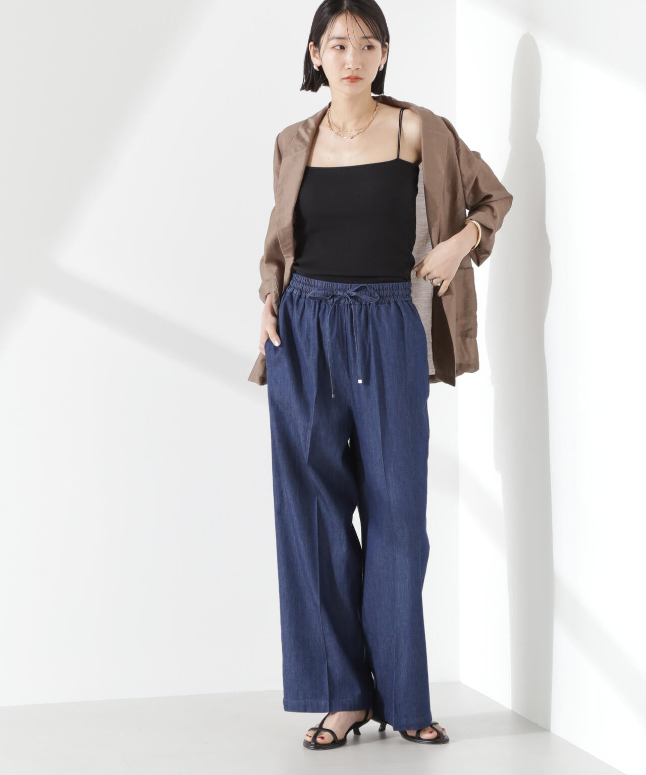 ライトデニムドロストセンタープレスパンツ(セットアップ可) 6735127316
