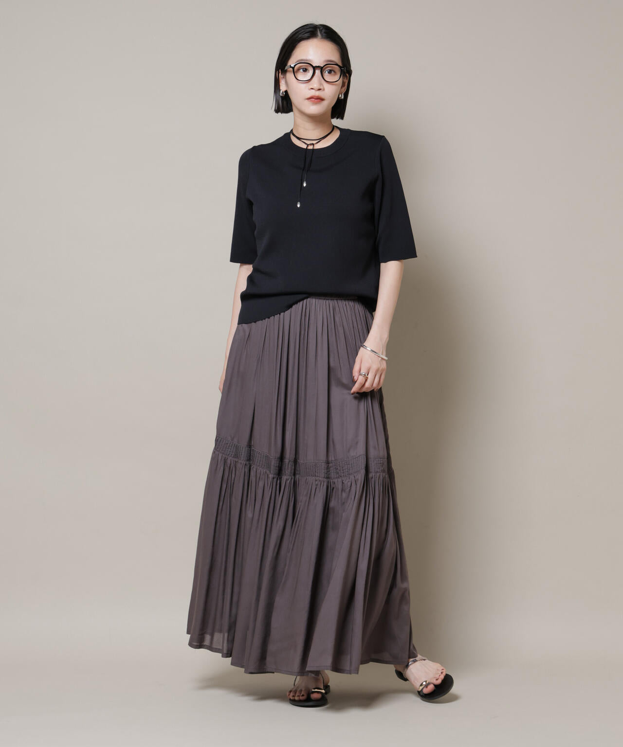 made in INDIA ギャザー切り替えフレアスカート(セットアップ可) 6735130306