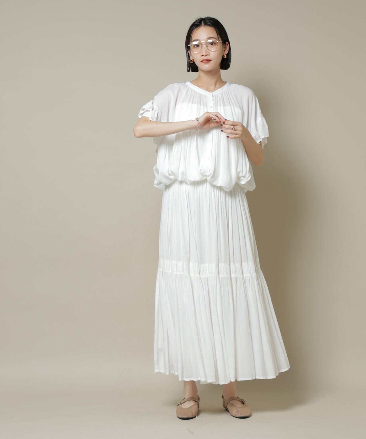 made in INDIA ギャザー切り替えフレアスカート(セットアップ可) 6735130306