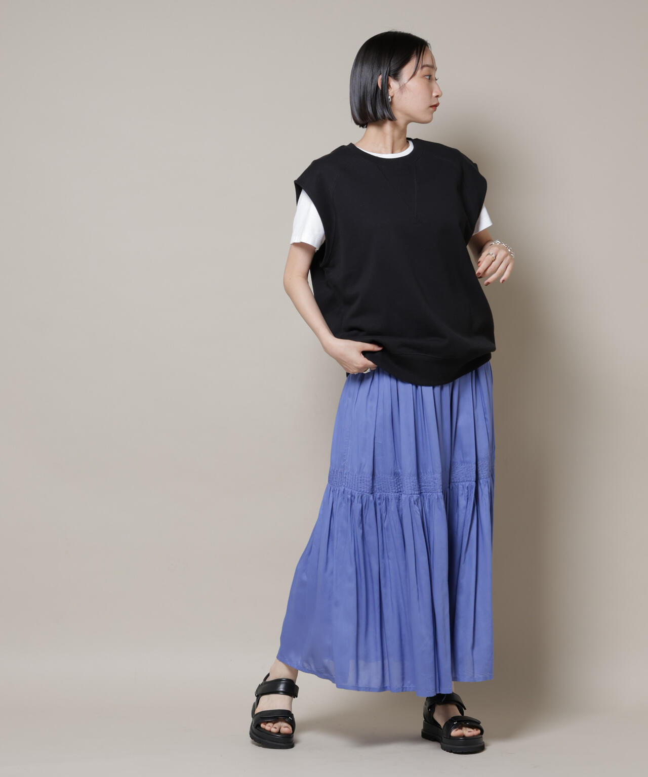 made in INDIA ギャザー切り替えフレアスカート(セットアップ可) 6735130306