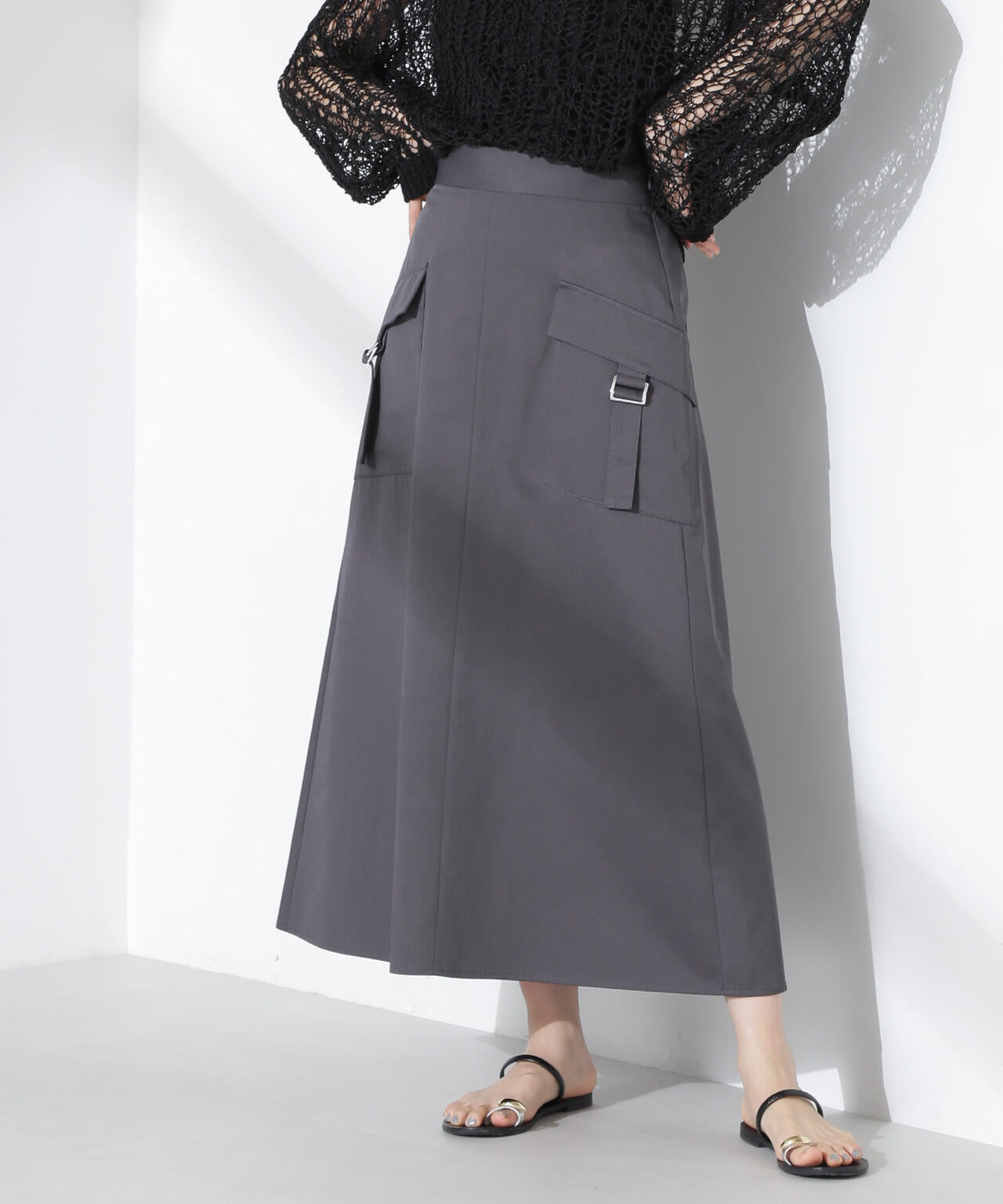 フラップポケット フレア スカート