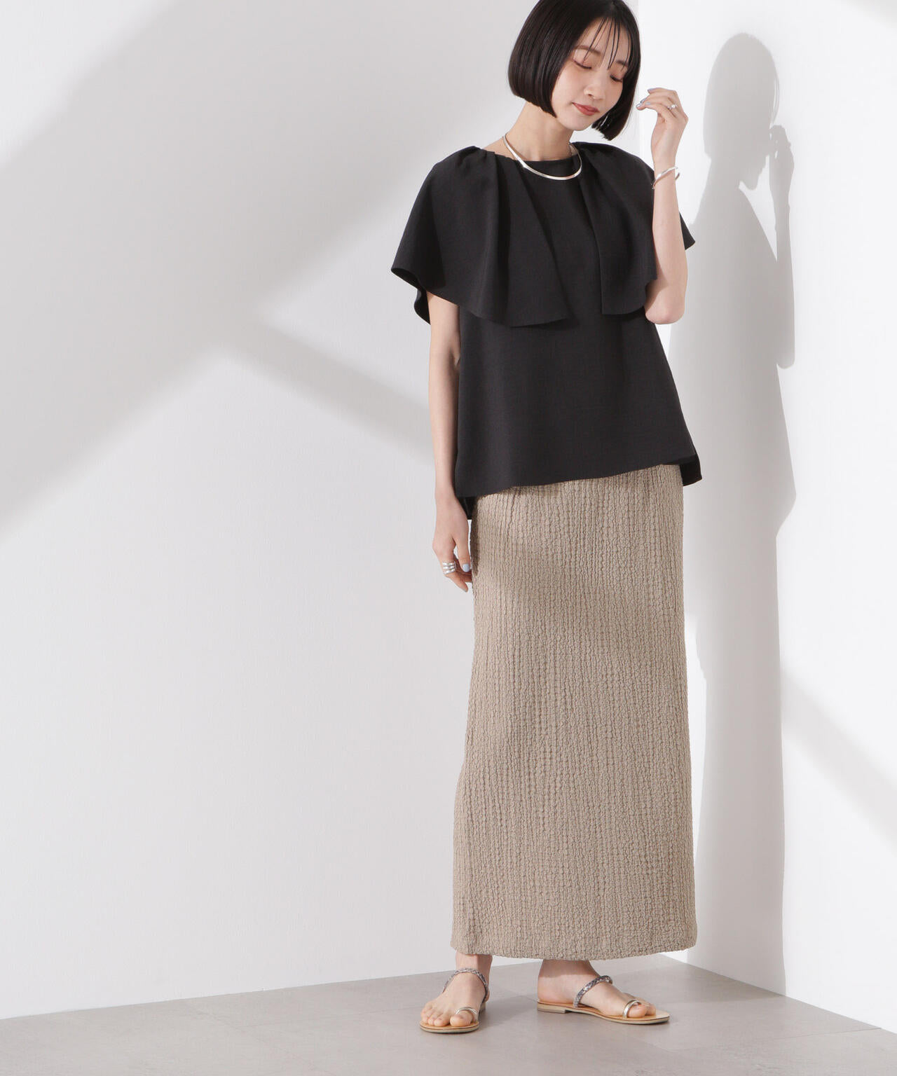 シャーリングジャガードカットナロースカート(セットアップ可) 6735130316