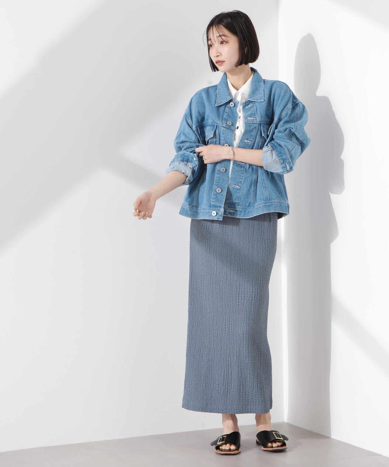 シャーリングジャガードカットナロースカート(セットアップ可) 6735130316