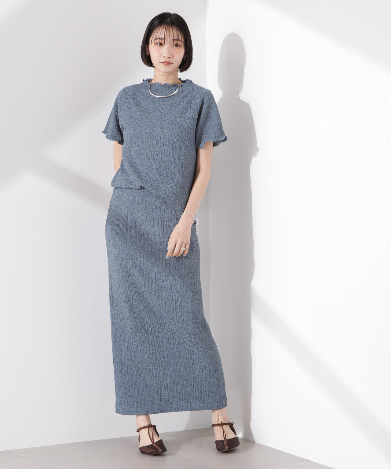 シャーリングジャガードカットナロースカート(セットアップ可) 6735130316