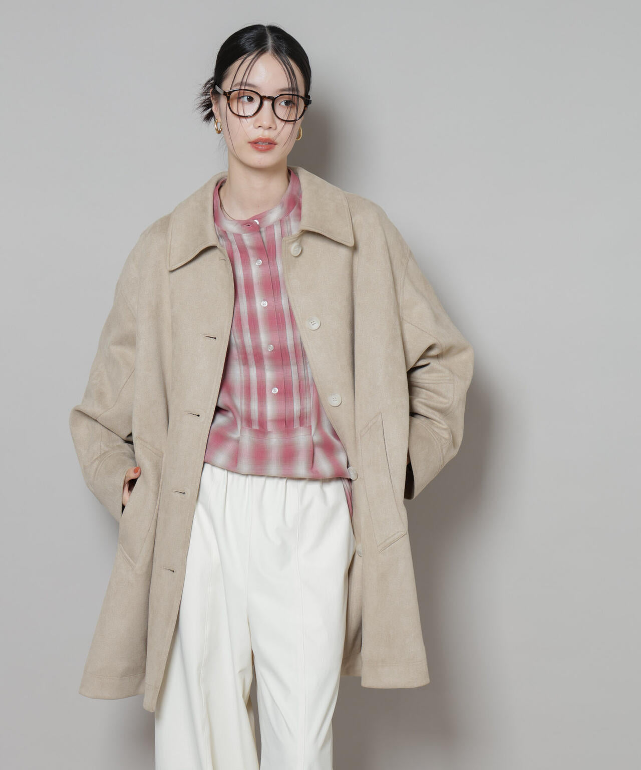 フェイクスエード Aライン ミドルコート