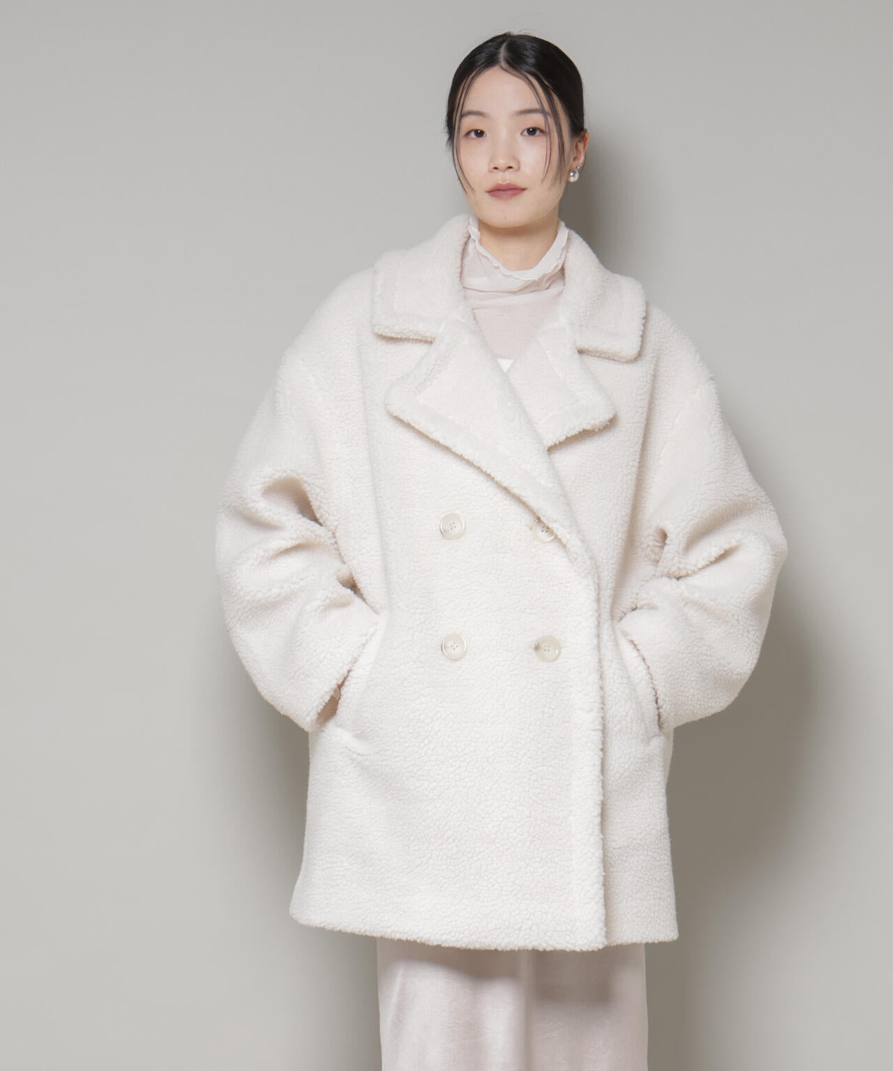 ボア ワイド ダブルボタン コート