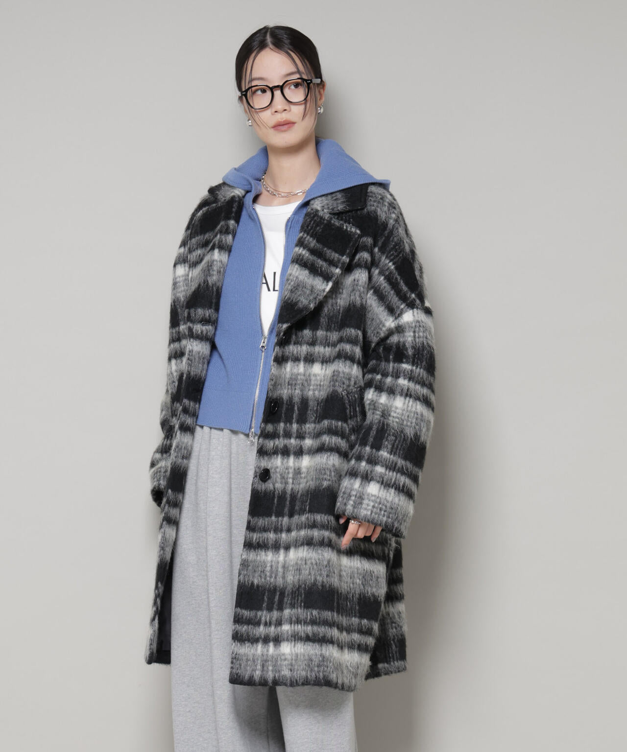 シャギーチェックコート 6735211308