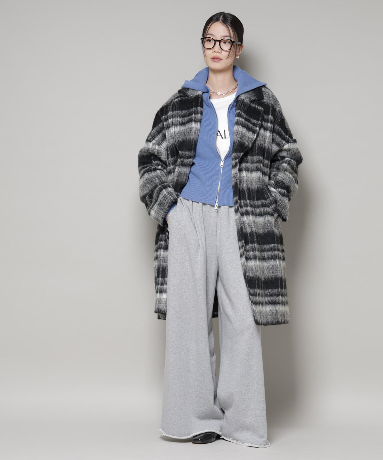 シャギーチェックコート 6735211308