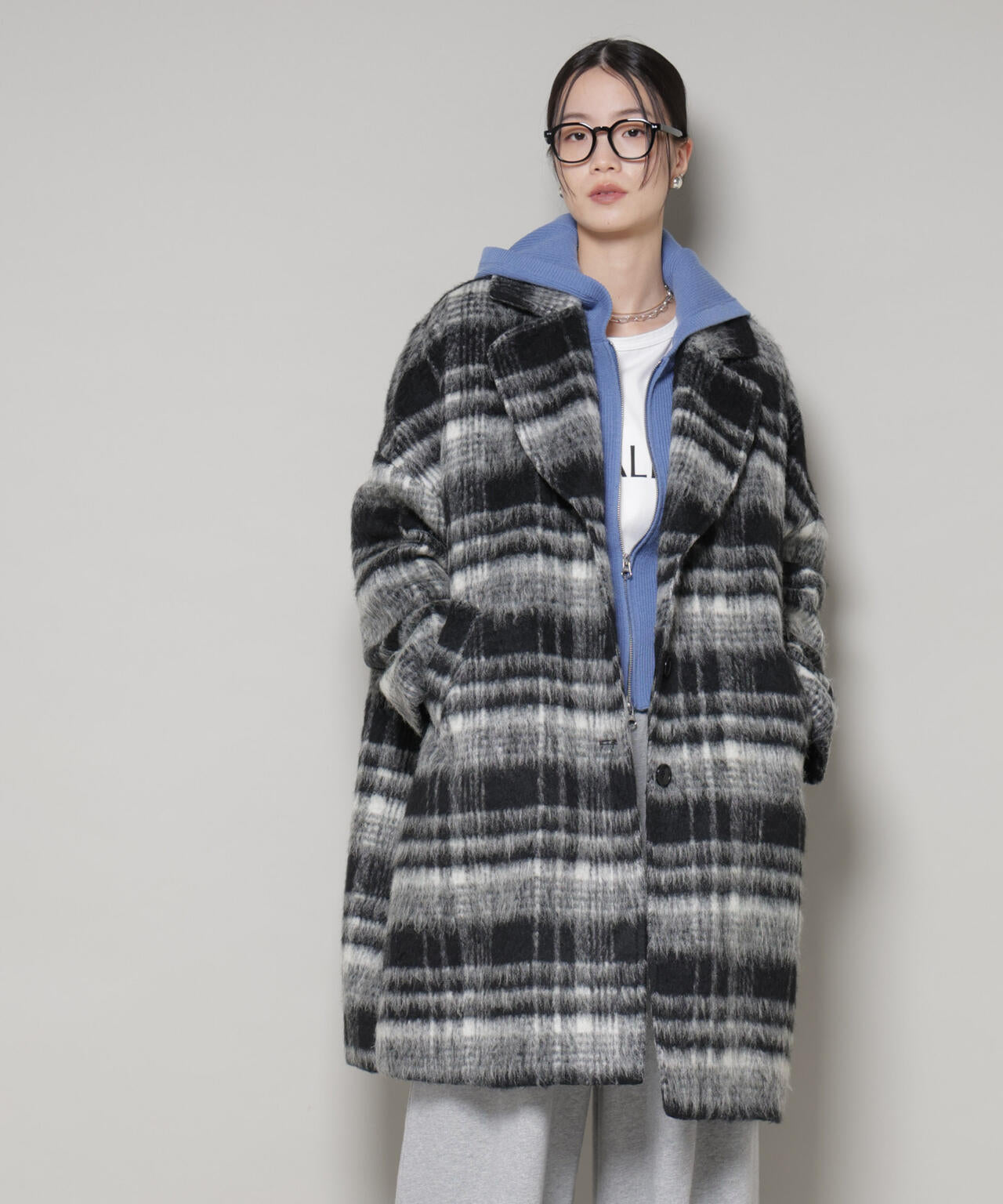 シャギーチェックコート 6735211308