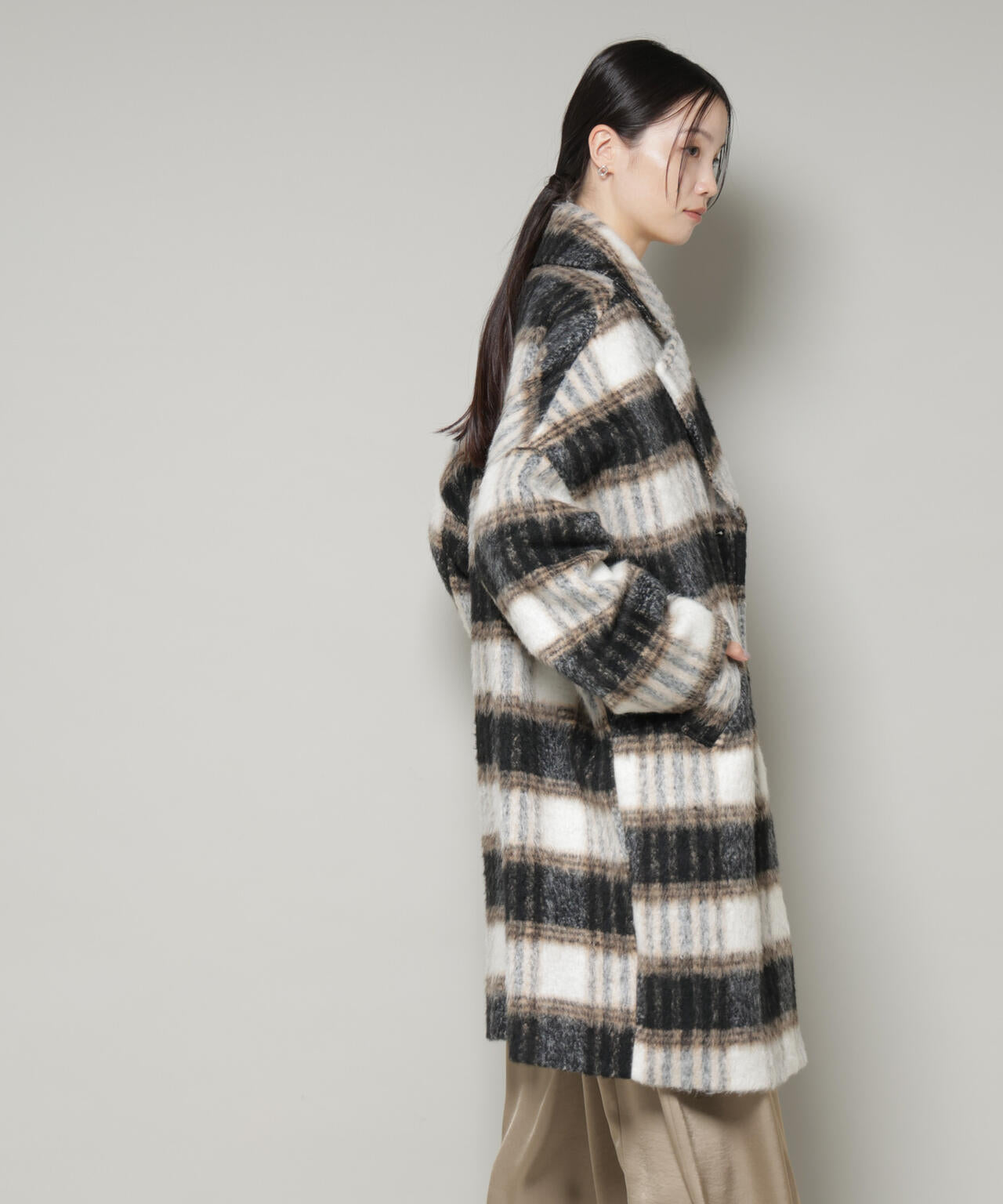 シャギーチェックコート 6735211308