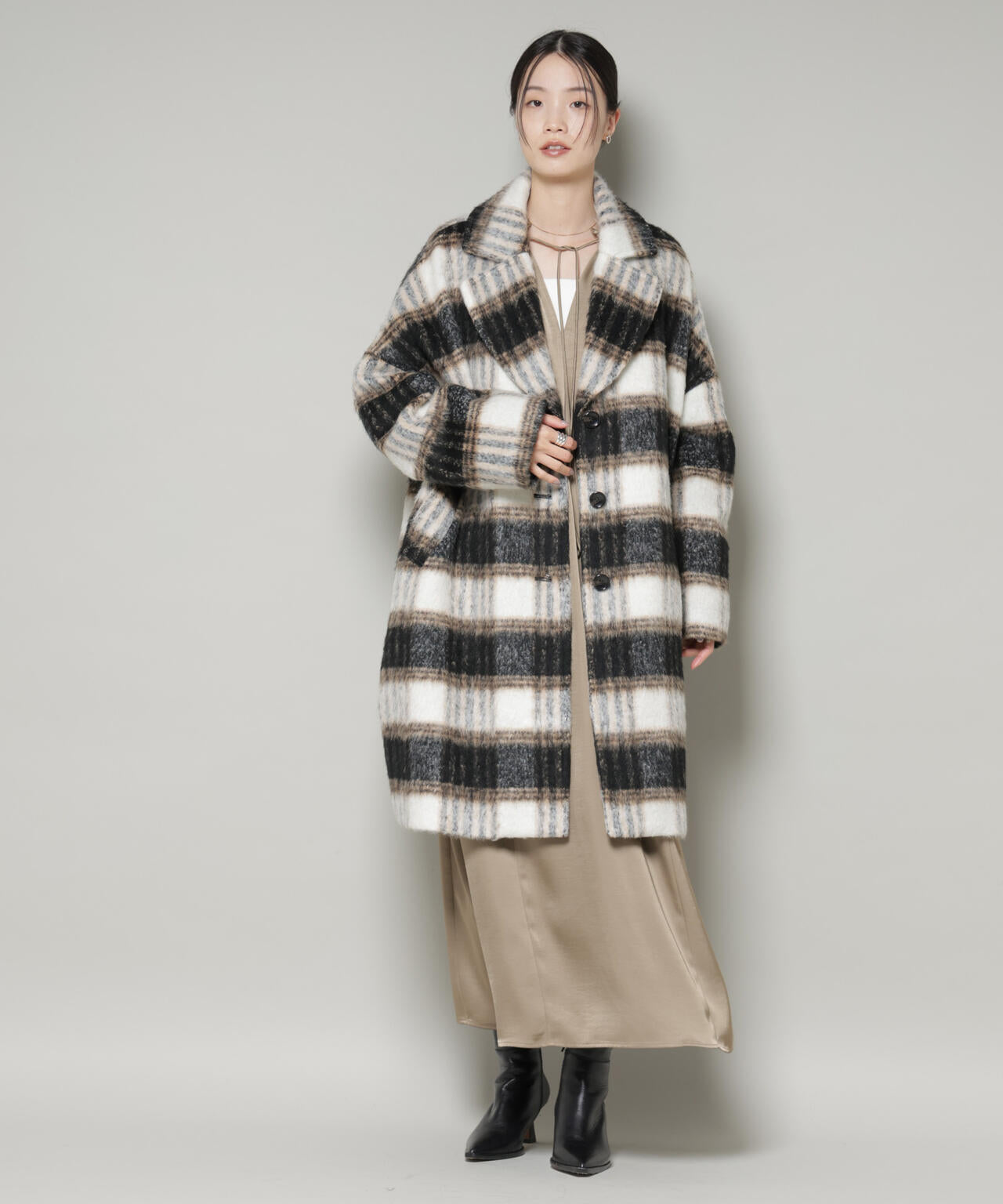シャギーチェックコート 6735211308
