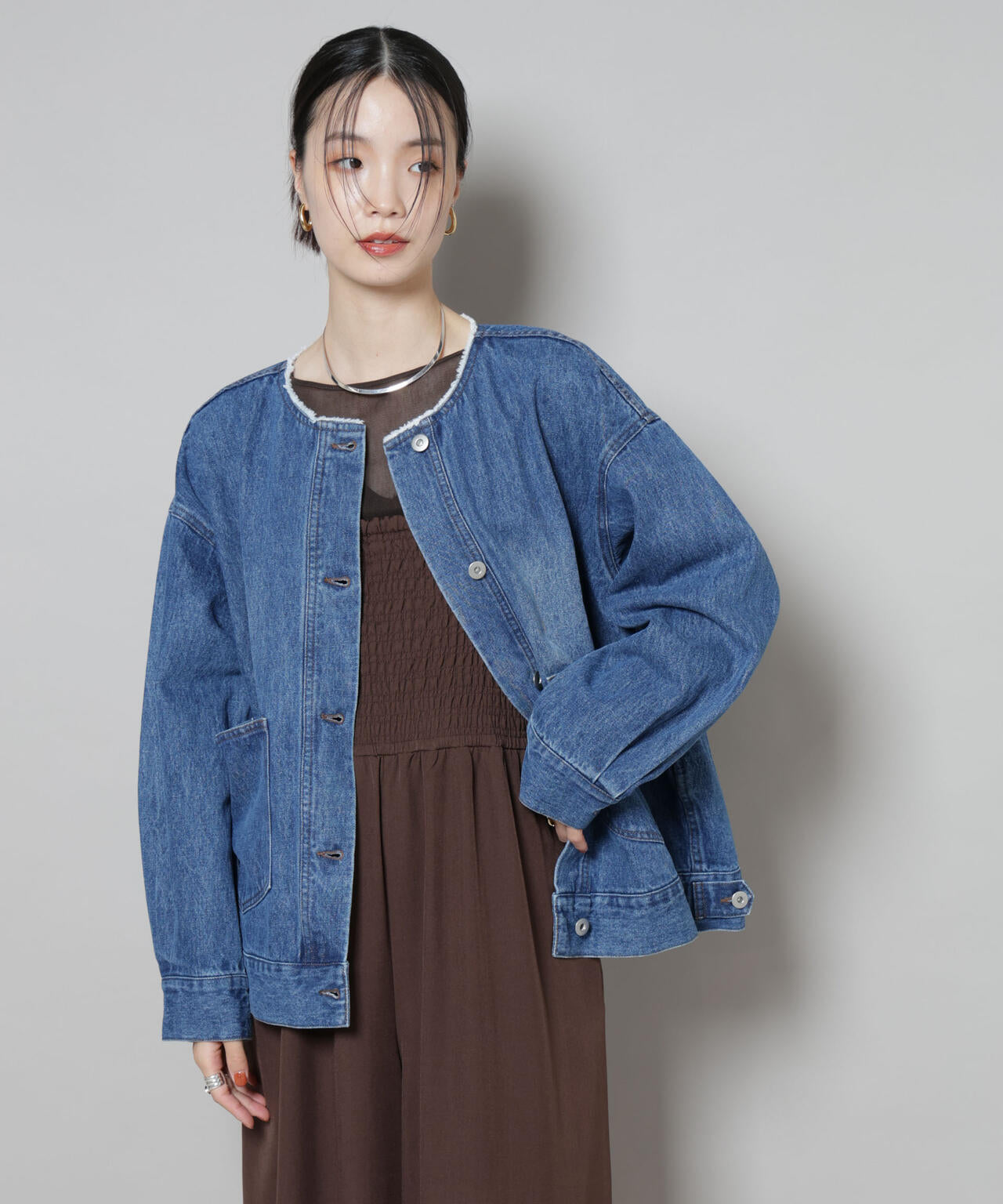 ノーカラーデニムジャケット 6735216305
