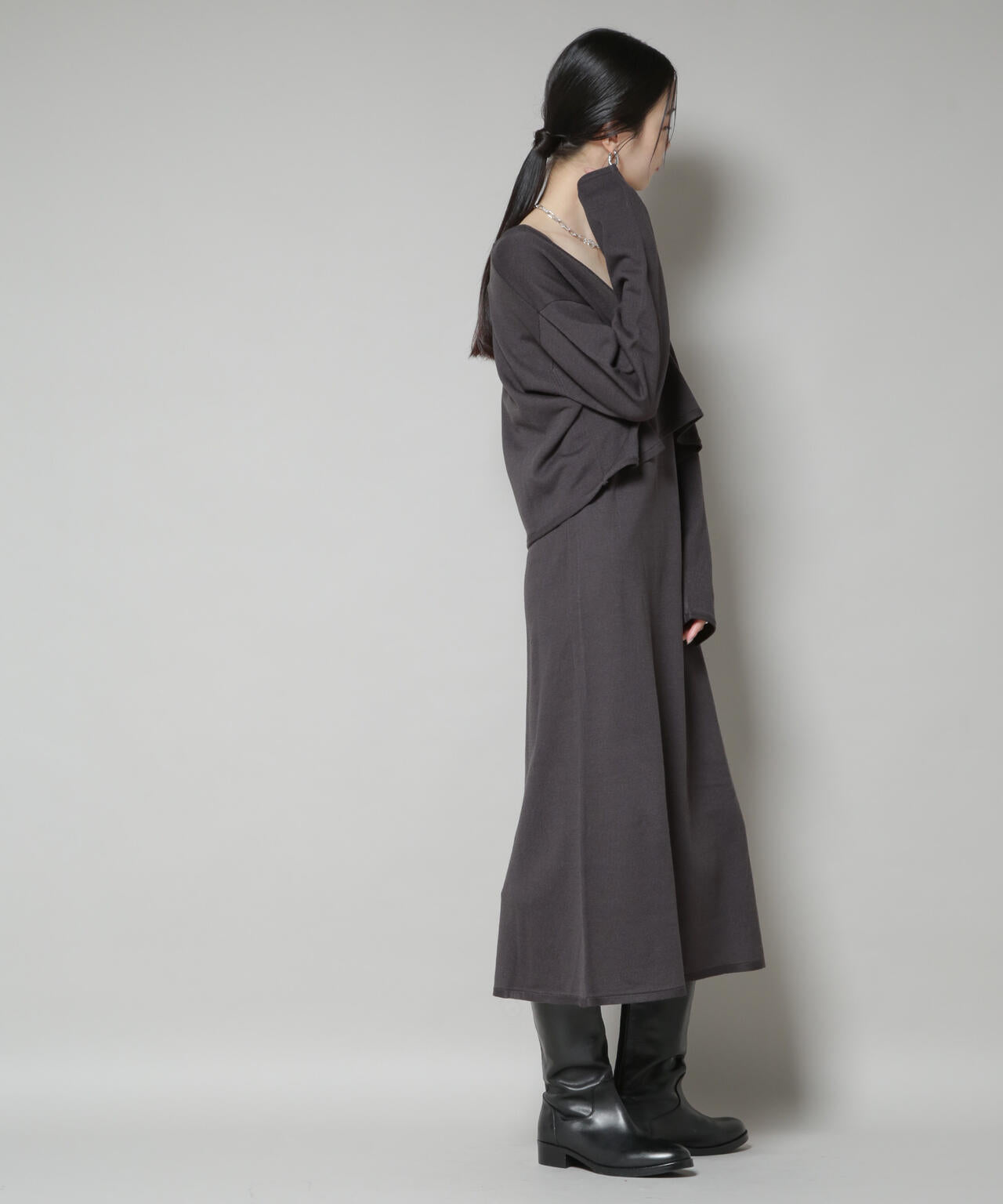 ニットキャミワンピース×クロップドVネックニット セット 6735219306