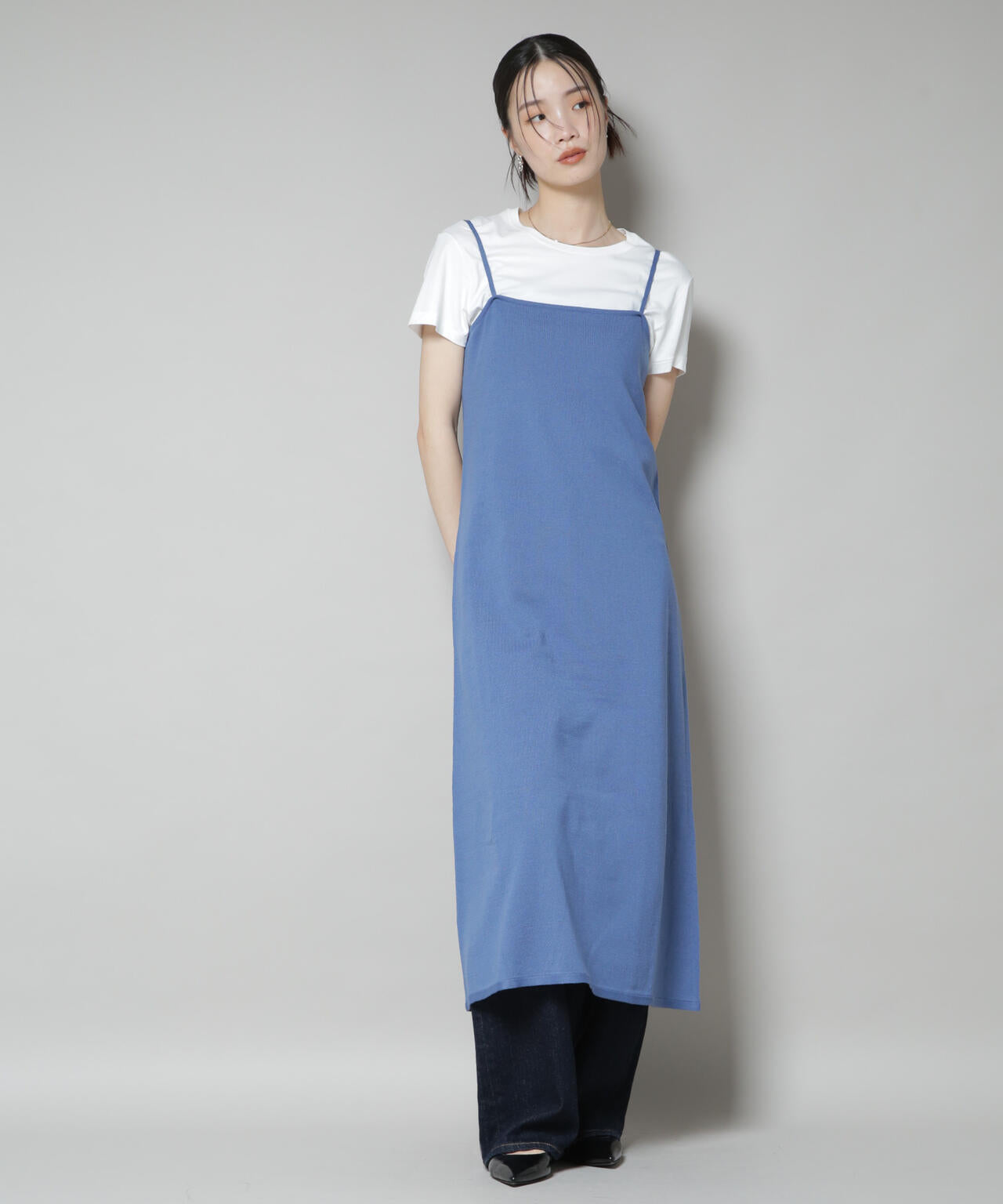 ニットキャミワンピース×クロップドVネックニット セット 6735219306