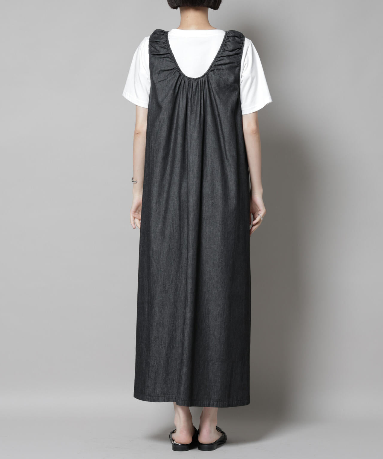 ギャザーデザインフレアデニムワンピース 6735219309