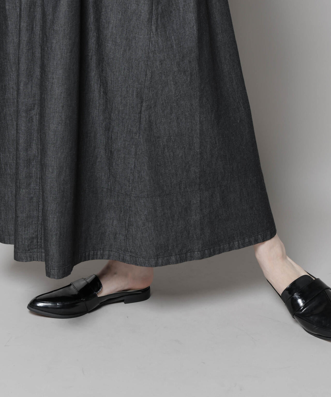 ギャザーデザインフレアデニムワンピース 6735219309