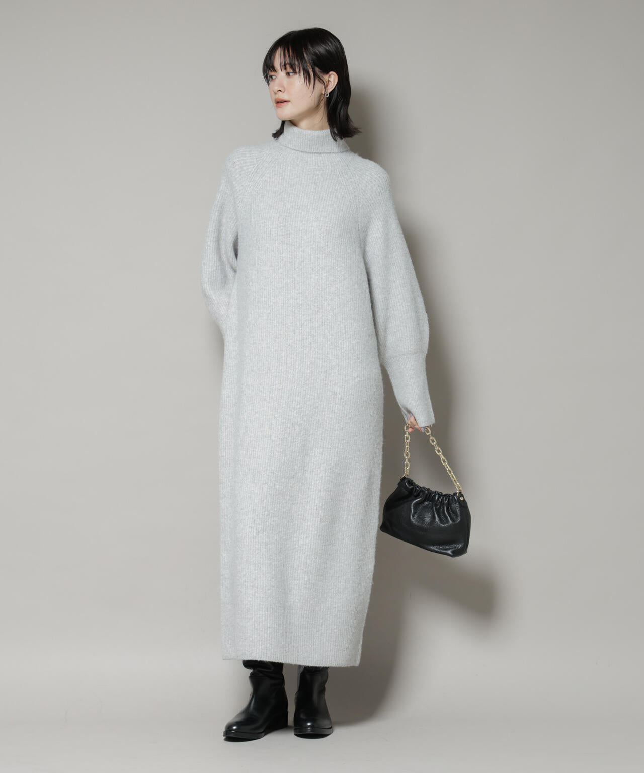 エアリーヤーン畦編タートルニットマキシワンピース 6735219312