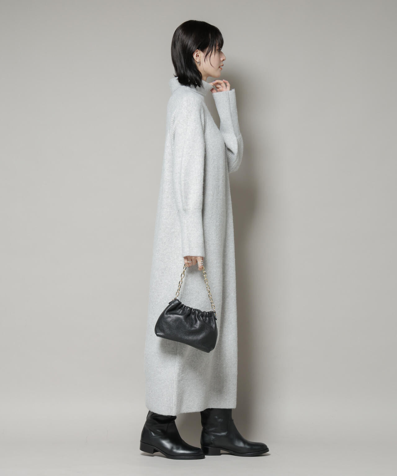 エアリーヤーン畦編タートルニットマキシワンピース 6735219312