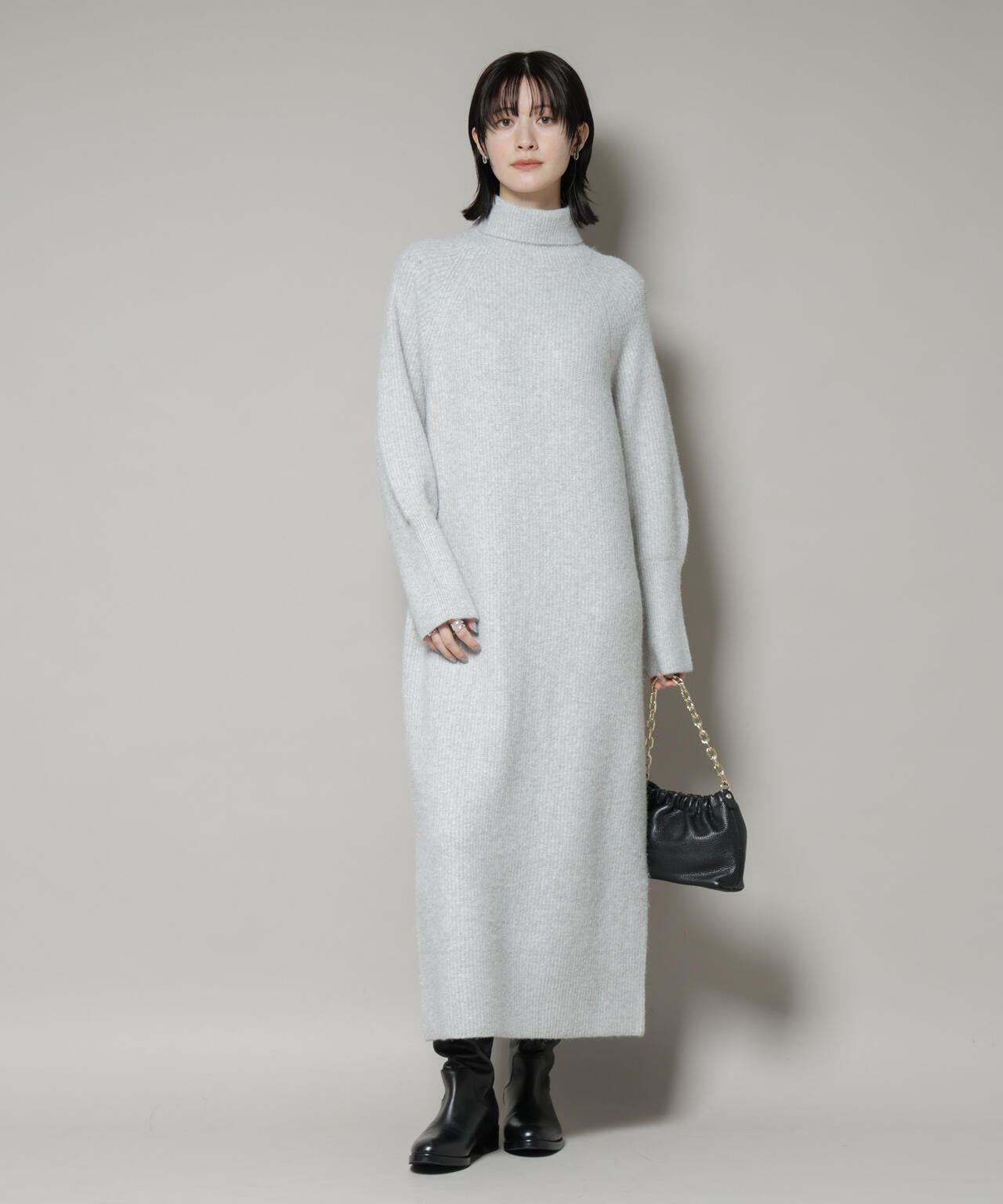 エアリーヤーン畦編タートルニットマキシワンピース 6735219312