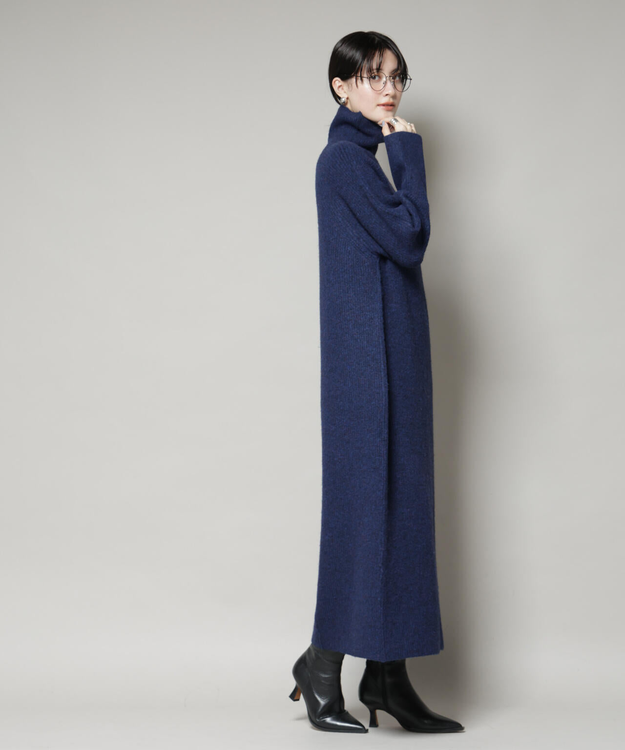 エアリーヤーン畦編タートルニットマキシワンピース 6735219312