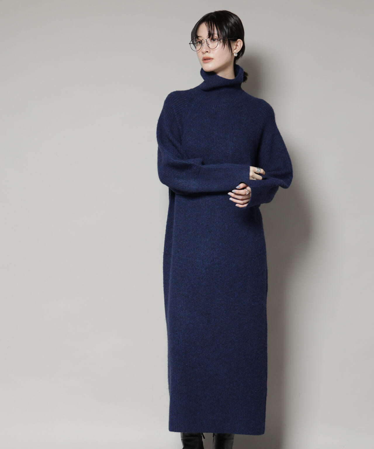 エアリーヤーン畦編タートルニットマキシワンピース 6735219312