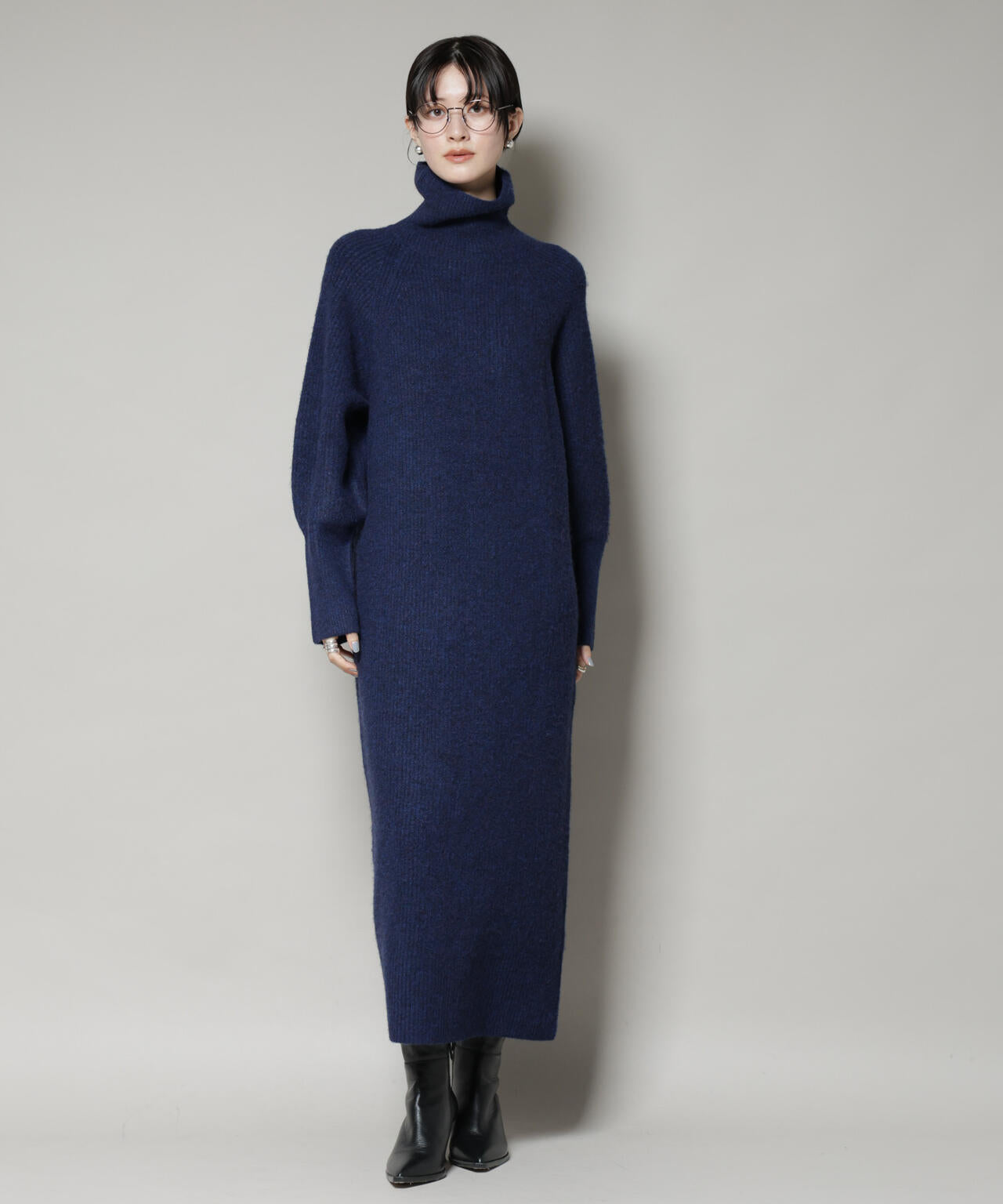 エアリーヤーン畦編タートルニットマキシワンピース 6735219312